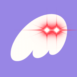 Purple ghost mascot with glowing red eyes